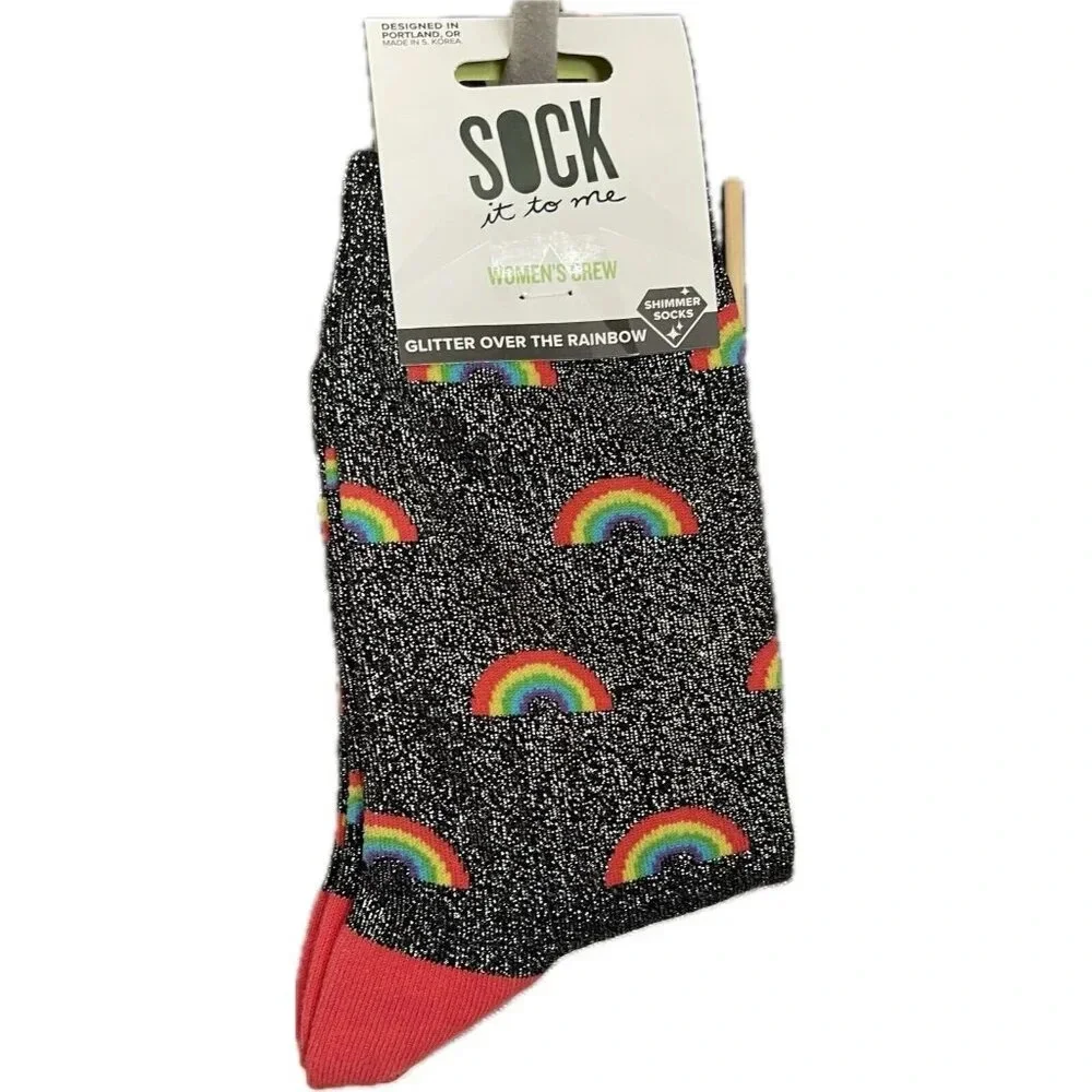 Sock It To Me Black Rainbow Glitter Shimmer Metallic Pride Graphic Crew Socks